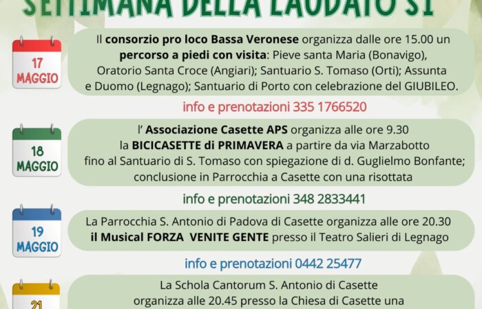 SETTIMANA DELLA LAUDATO SI’ – dal 17 al 23 Maggio presso il vicariato di Legnago