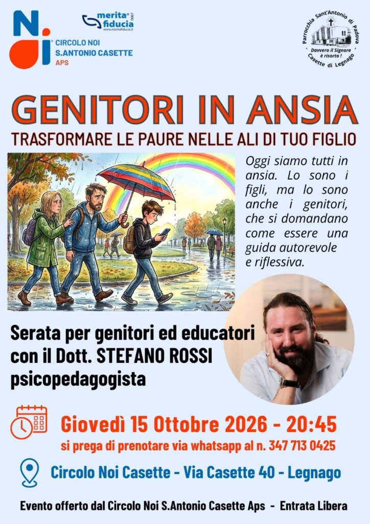 Giovedì 15 Ottobre - 20:45 Incontro “Genitori in ansia”